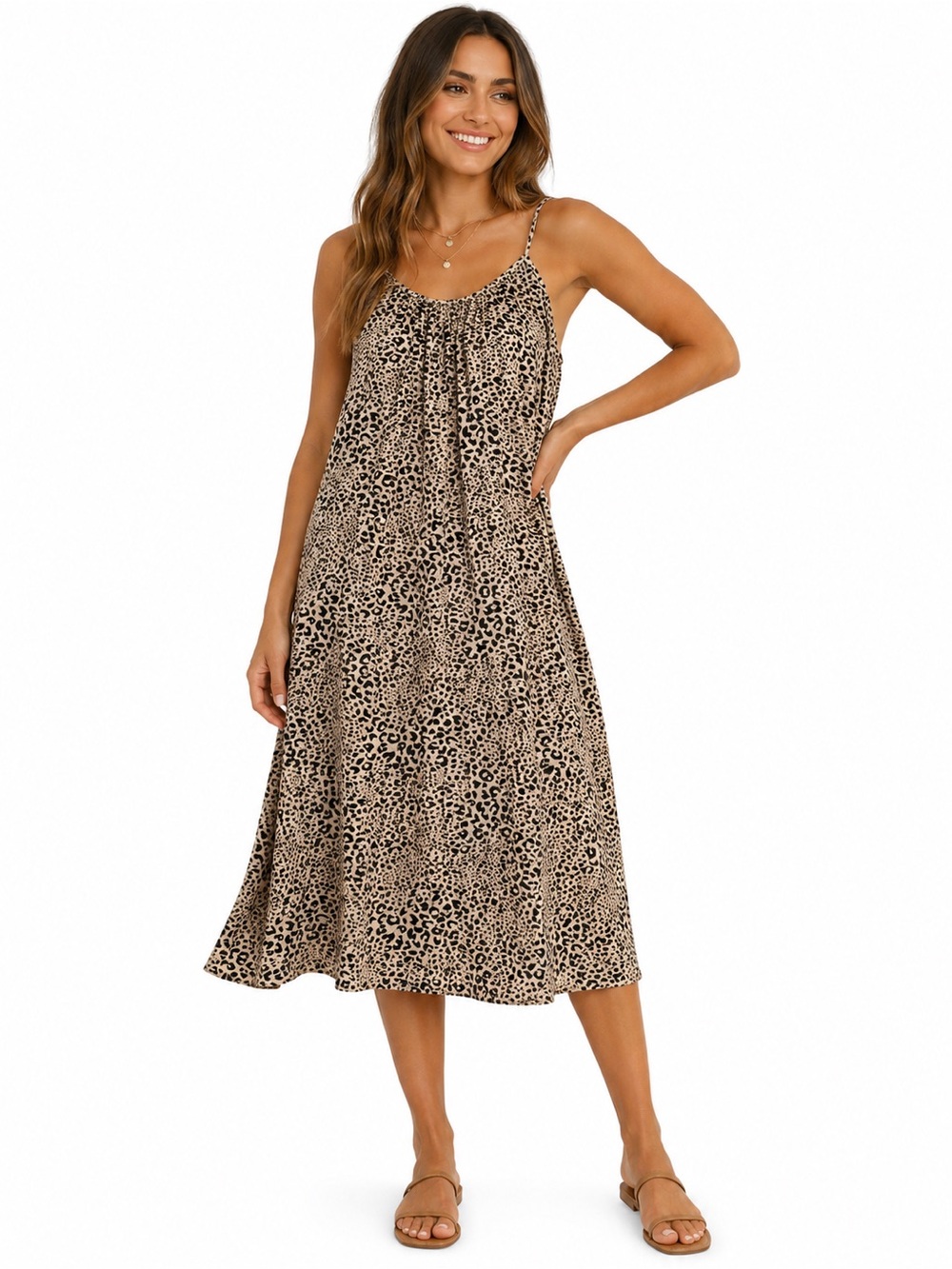 American Eagle Leopard Print Maxi Dress Size L | Spaghetti Strap Side Slit Anima